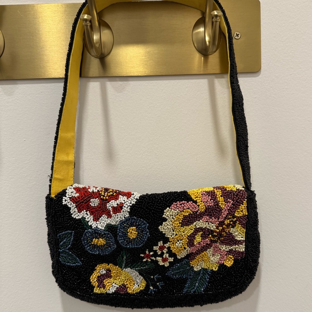 Anthropologie Black Beaded Floral Women's Bag